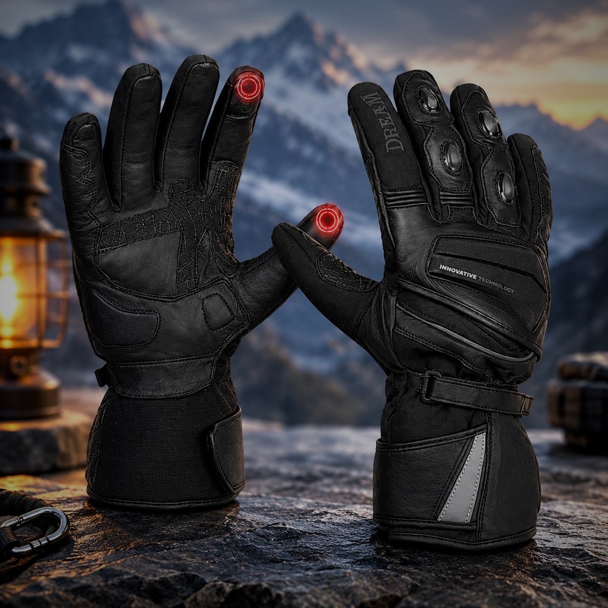 Men's Leather Motorcycle Gloves - Black Biker Riding Gloves, Soft Shell