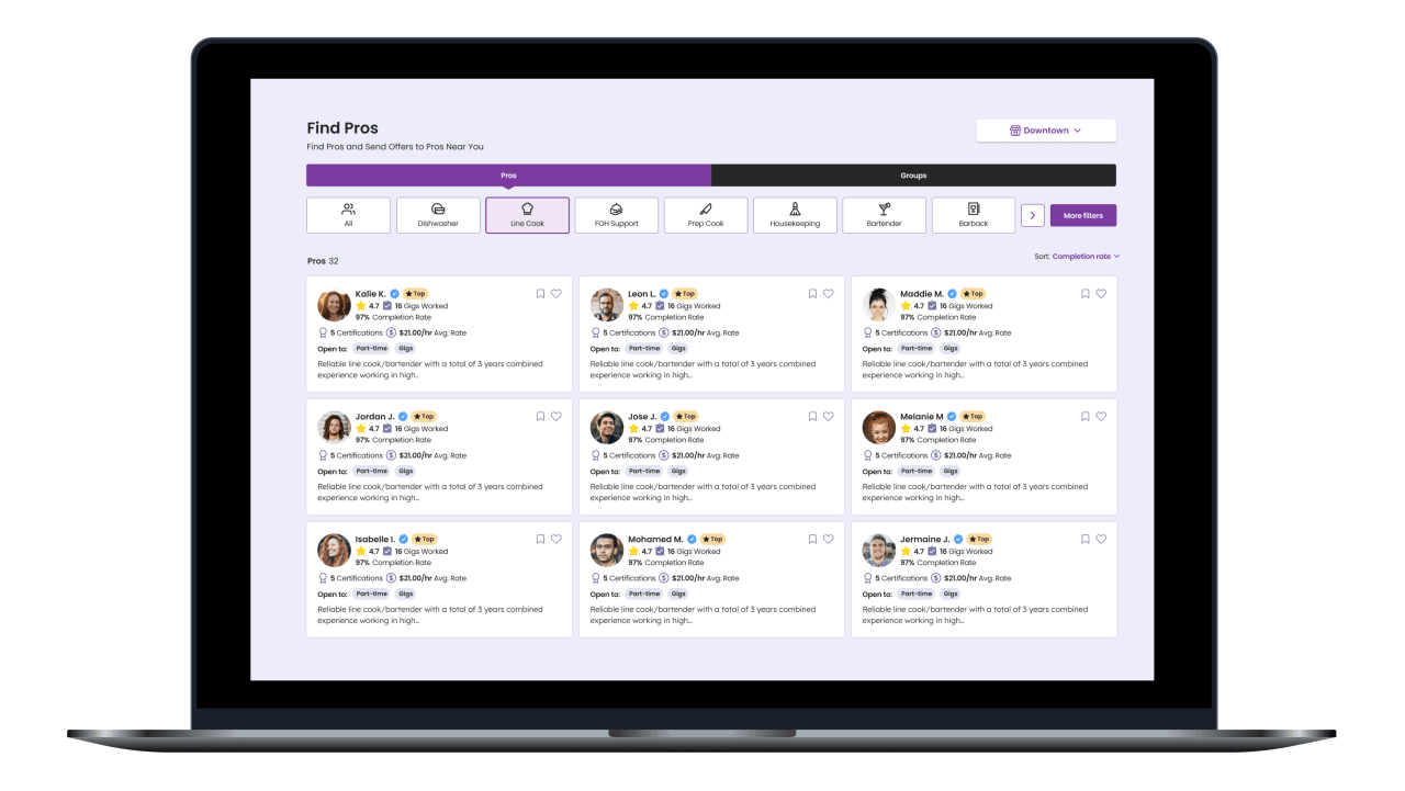 A look at Gigpro web app's new feature, Find a Pro.