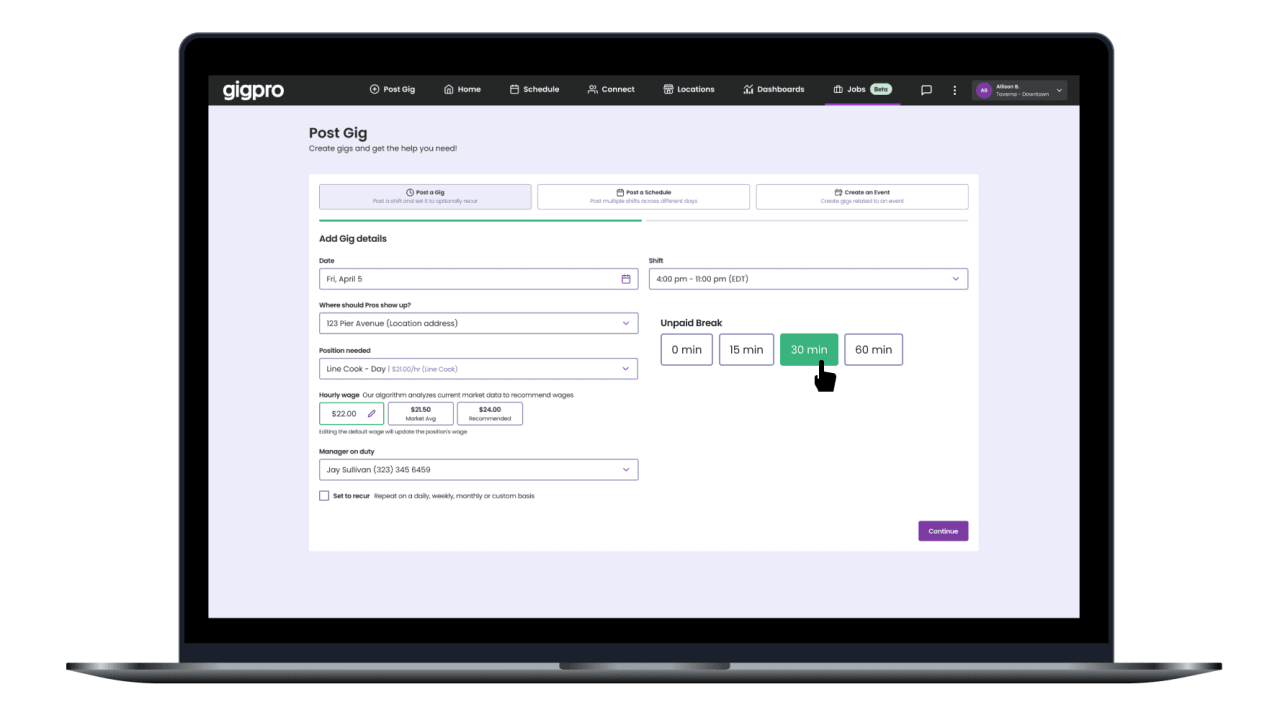 Manage unpaid breaks with a new feature update from Gigpro