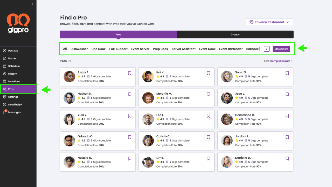 You can search for and retain the best Pros in your network to ensure you keep them coming back to cover more shifts to fill the gaps in your schedule. 