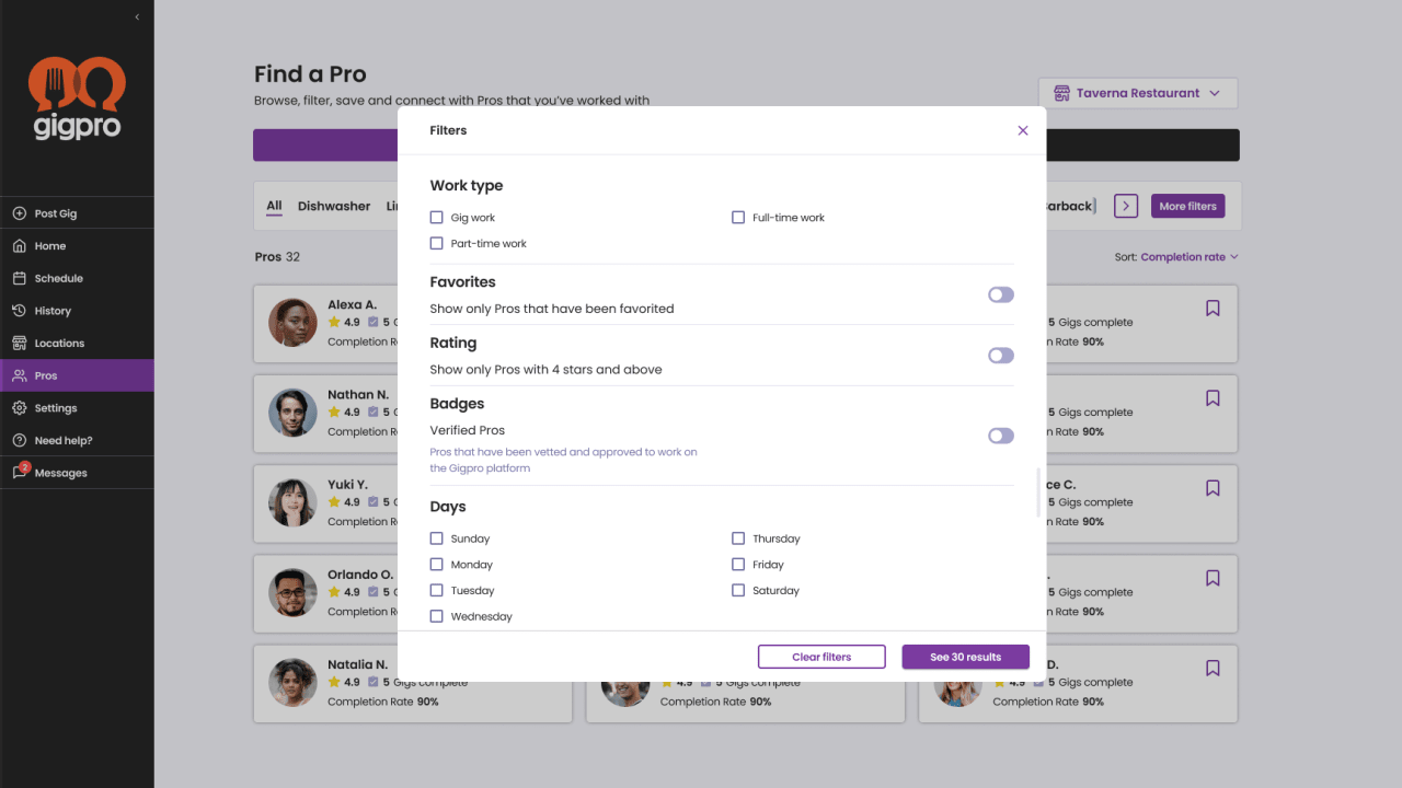 You can search for and retain the best Pros in your network to ensure you keep them coming back to cover more shifts to fill the gaps in your schedule. 