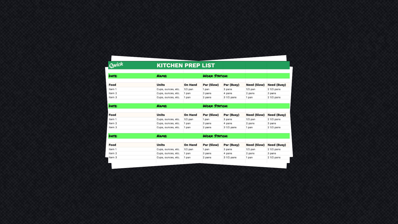 kitchen prep list template