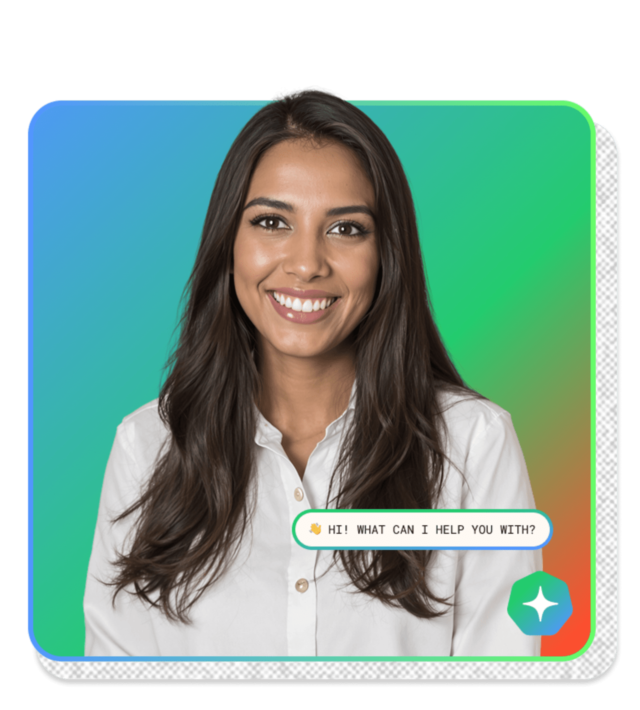 photo of Qwick's AI assistant professionals, bubble text that reads: "Hi! What can I help you with?"