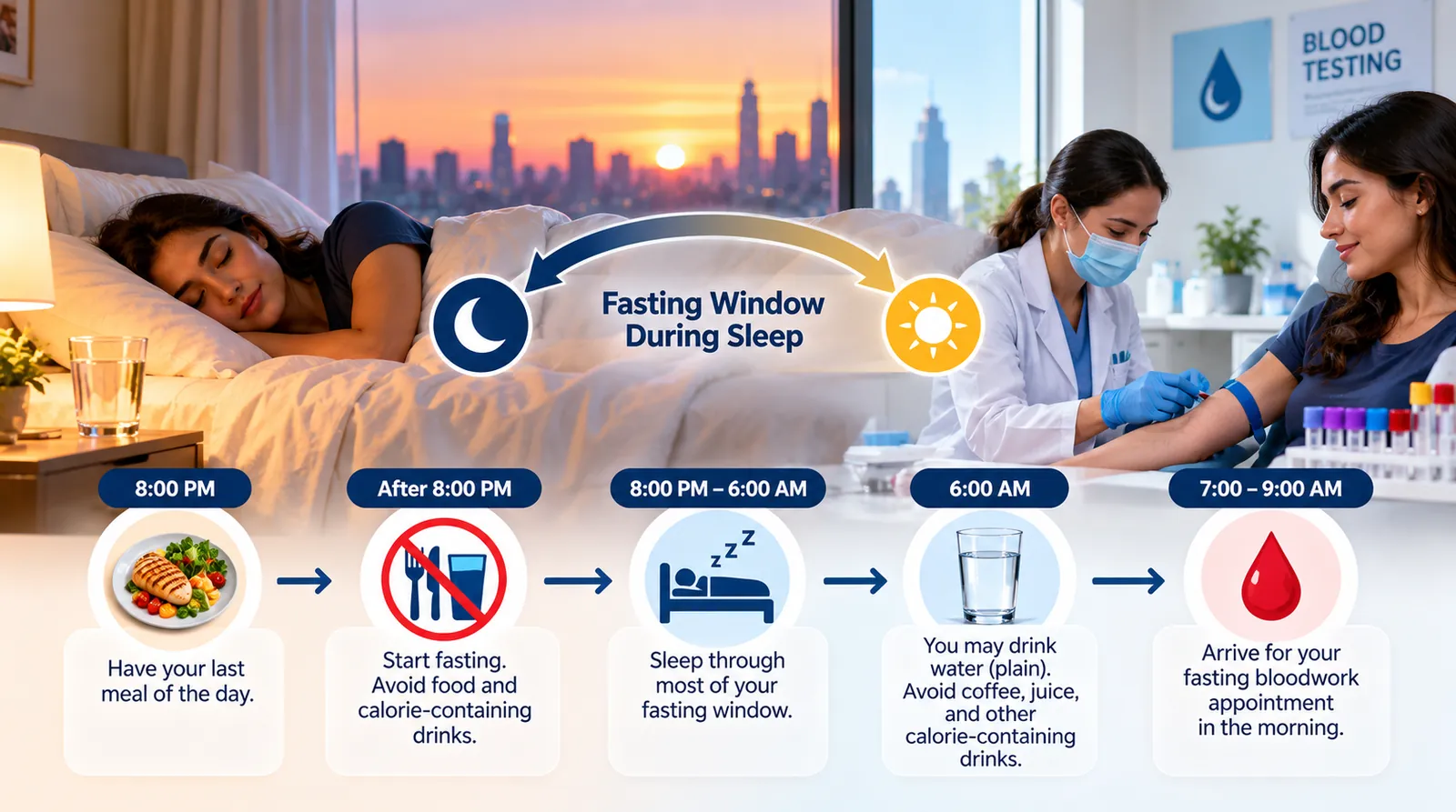 Scheduling fasting bloodwork appointment based on fasting window