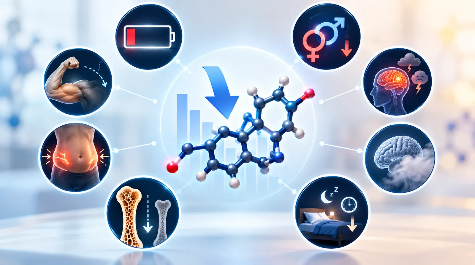 Infographic of common low testosterone symptoms in men