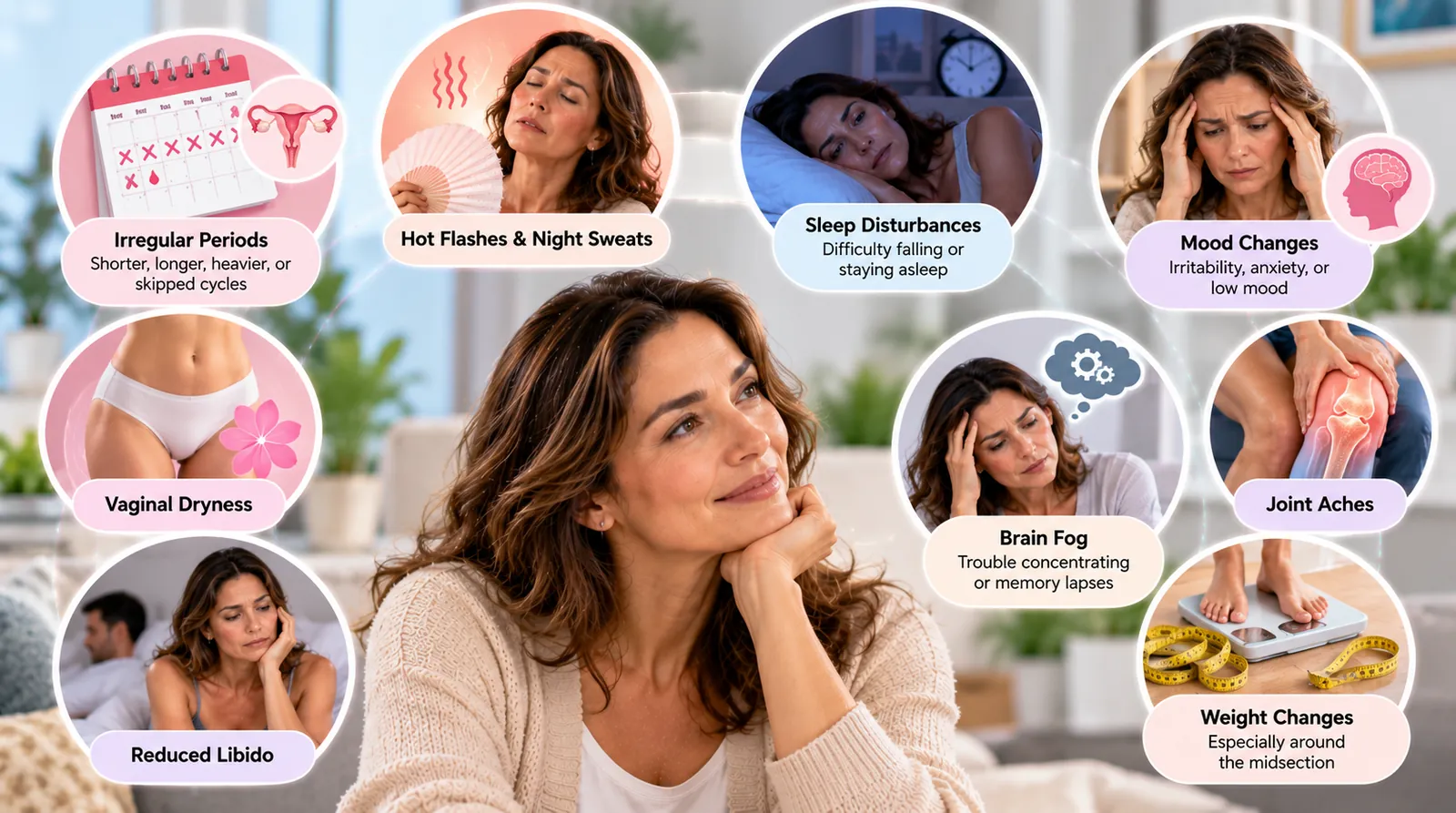 Infographic of common perimenopause symptoms women experience