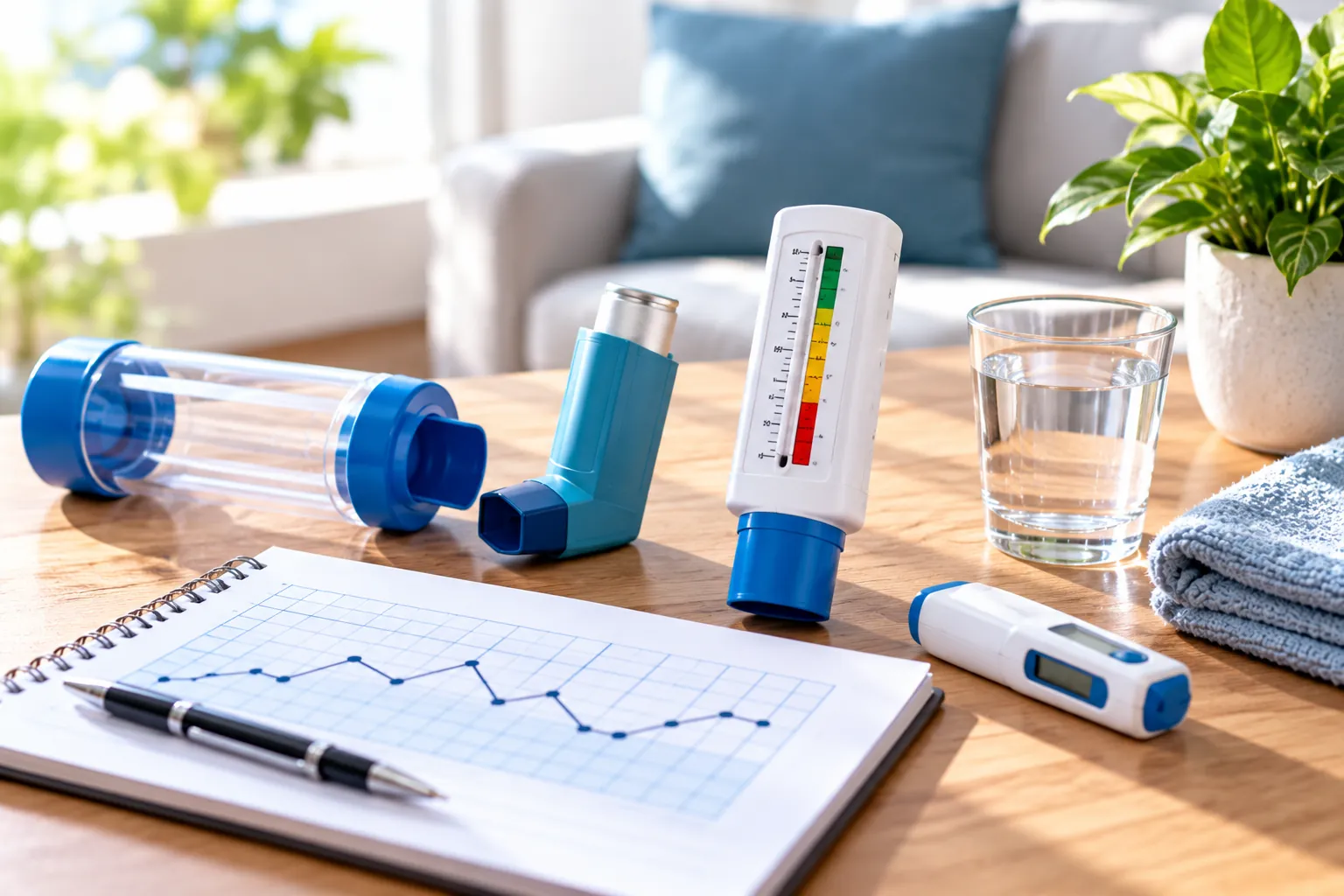 Person monitoring asthma symptoms as part of a chronic disease management plan