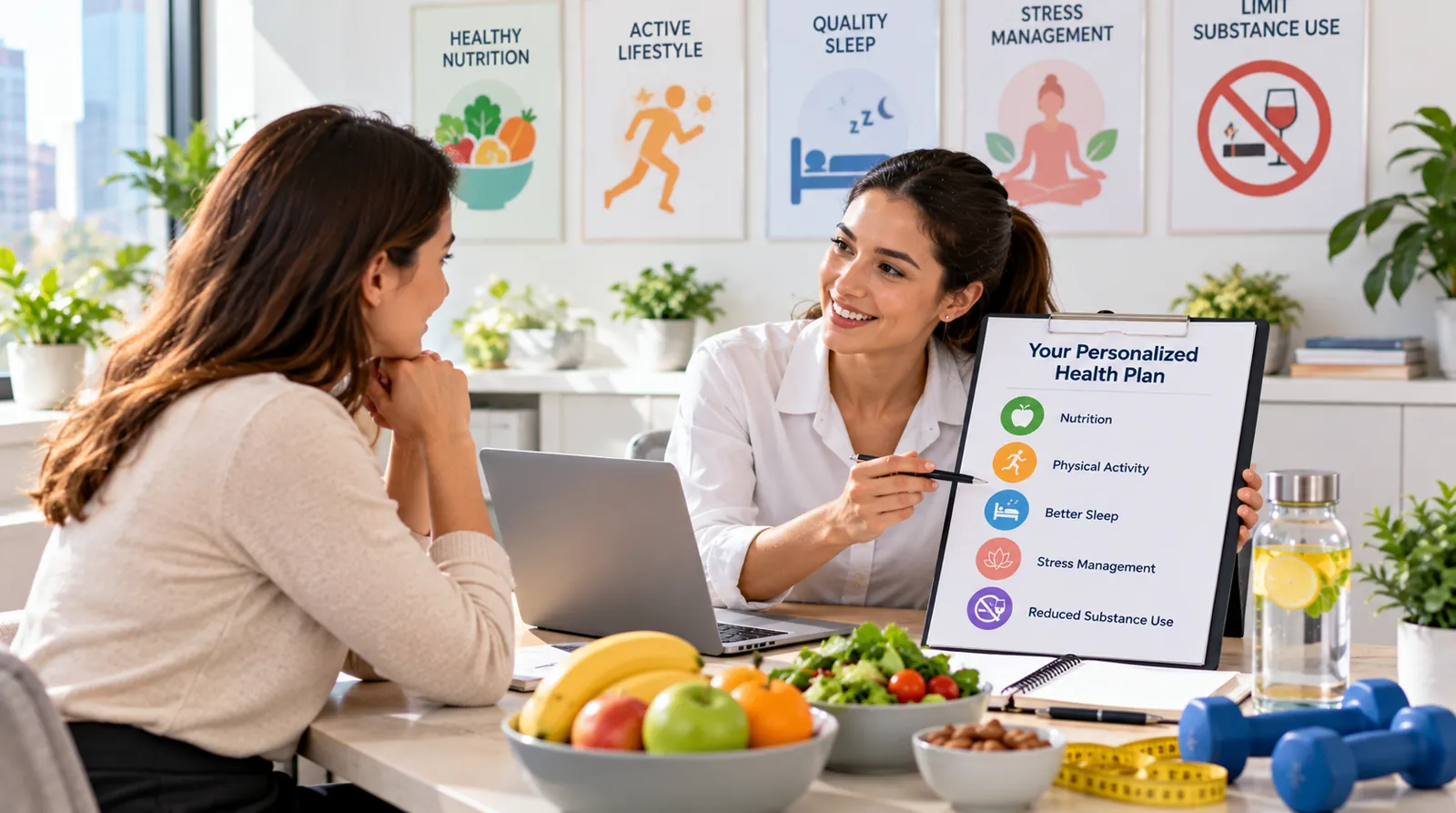 Patient in a lifestyle counseling session discussing long-term health goals