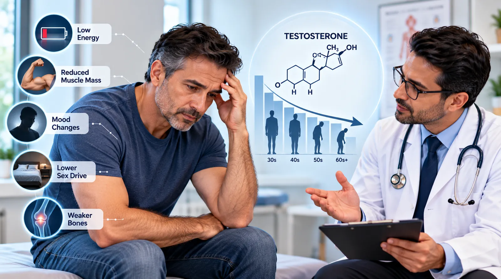 Man experiencing low testosterone symptoms as he ages