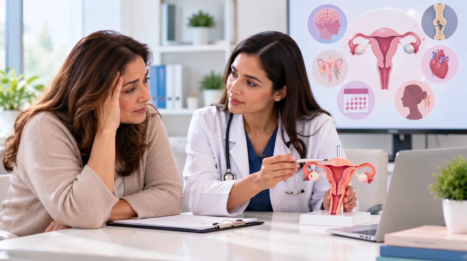 Woman experiencing perimenopause symptoms during the transition to menopause