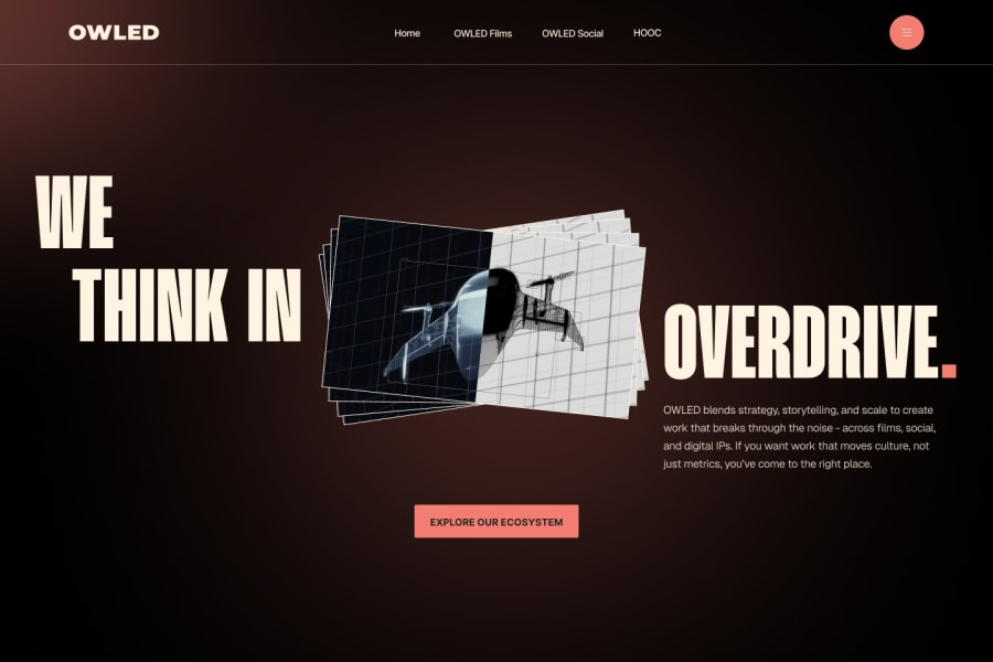 Dark gradient layout exploration with oversized text and floating images
