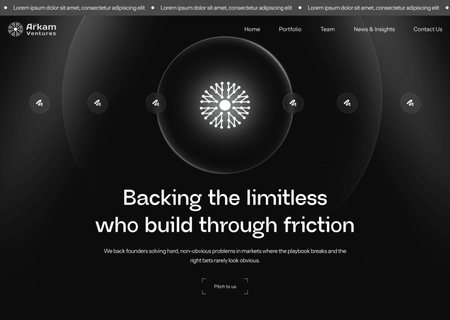 Wireframe of the Arkam homepage hero section