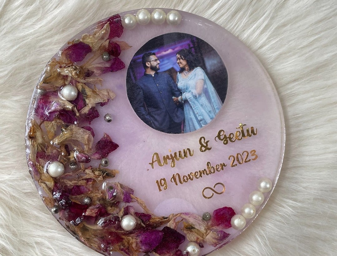 Personalized Handmade Photo Resin Keepsake with Dried Flowers