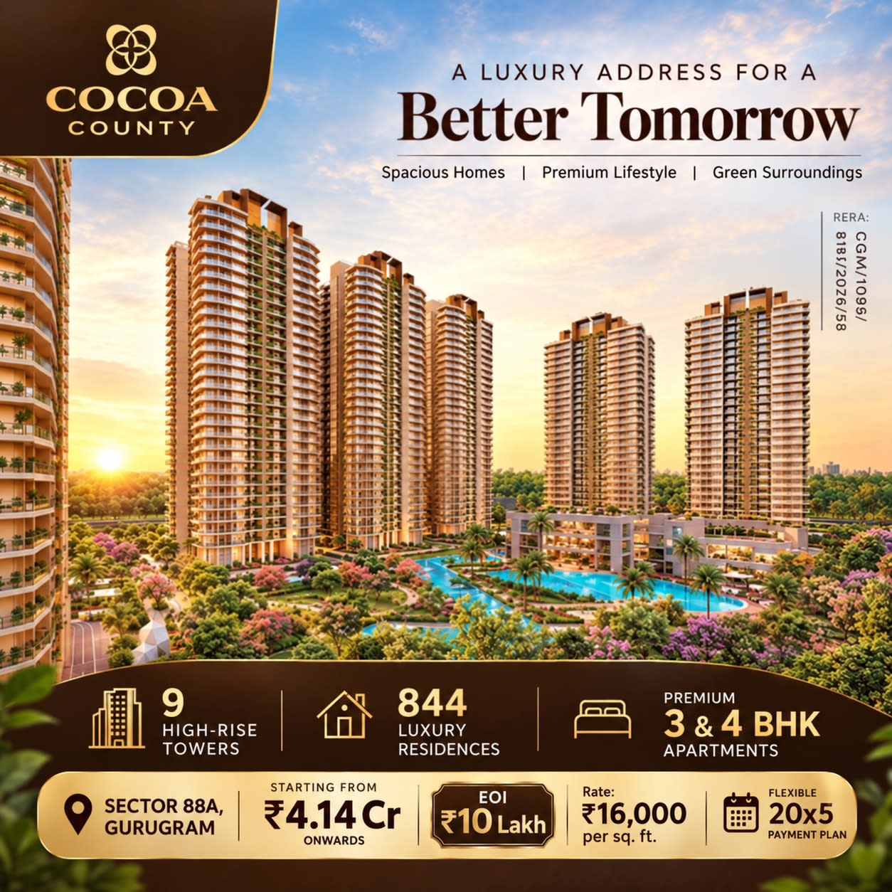 Cocoa County, Sector 88A, Gurugram – Ultra-Luxury 3 & 4 BHK Residences