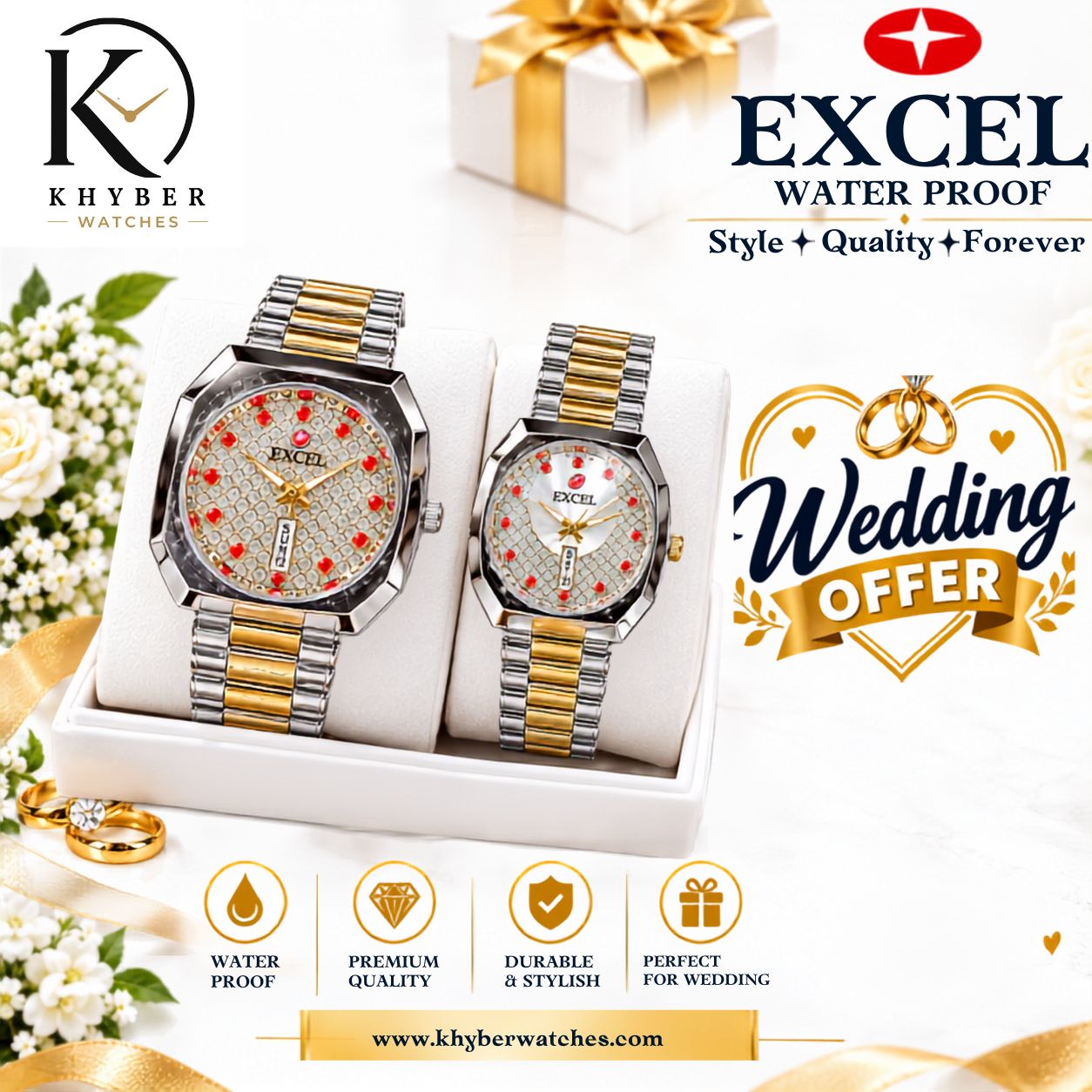 EXCEL Matching Couple Watch Set with Gift Box