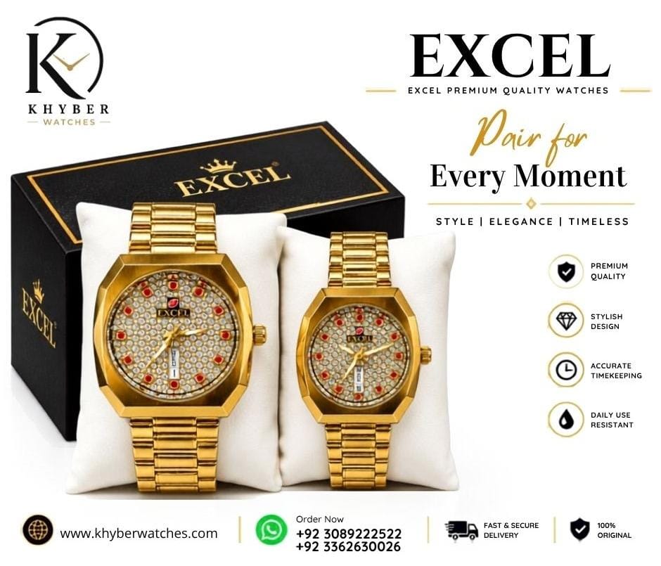 EXCEL Gold Edition Couple Pair Watch Set