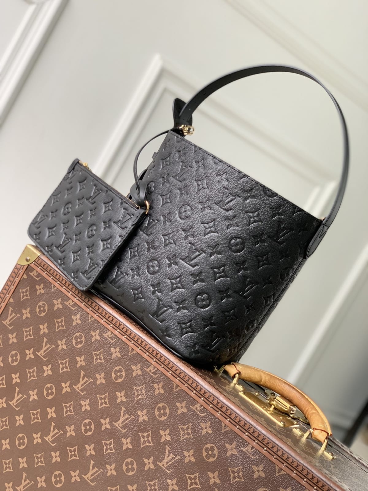 All In MM Embossed Monogram Coated Top Handle Bag