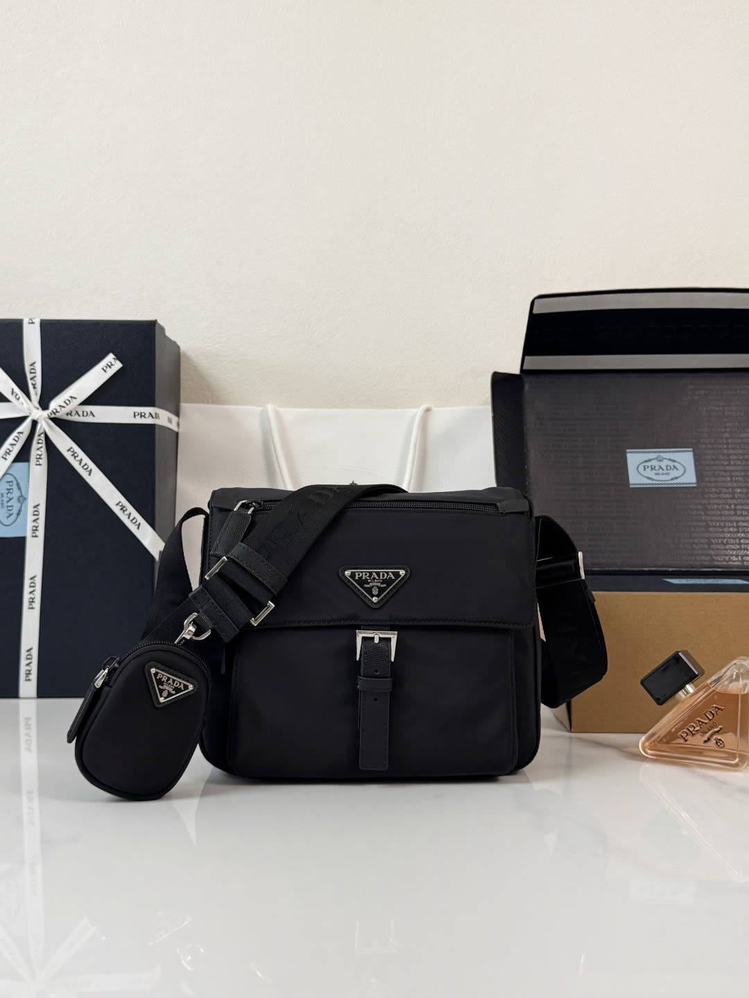 Nylon Messenger Bag with Detachable Pouch