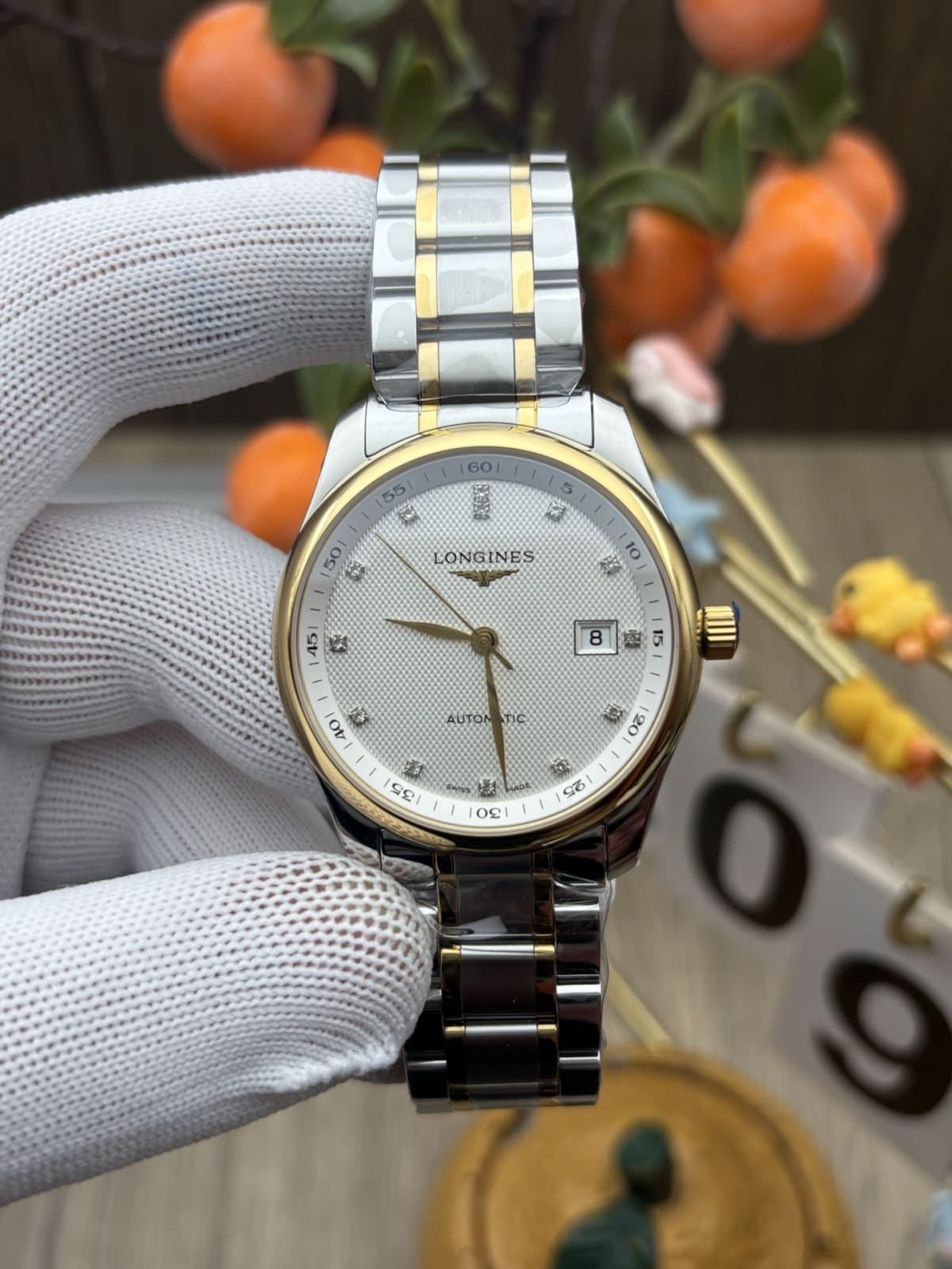 Master Collection 38.5mm Two-Tone Diamond Silver Dial Automatic Watch