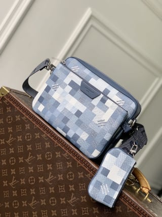 Trio Messenger Bag Damoflage Canvas Blue 1
