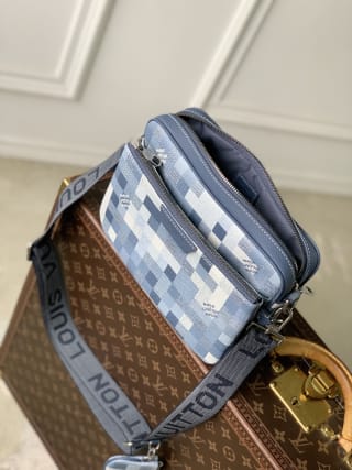 Trio Messenger Bag Damoflage Canvas Blue 6