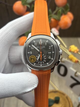 Aquanaut Chronograph 5968A-001 Stainless Steel Black Dial Orange Rubber Strap 1