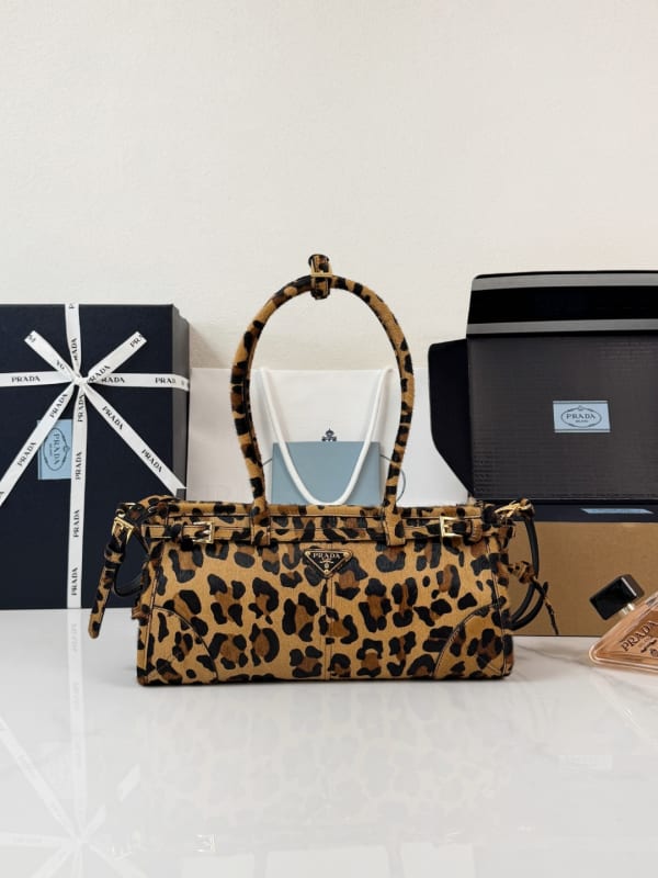 Prada Soft Lux Leopard Print Top Handle Bag