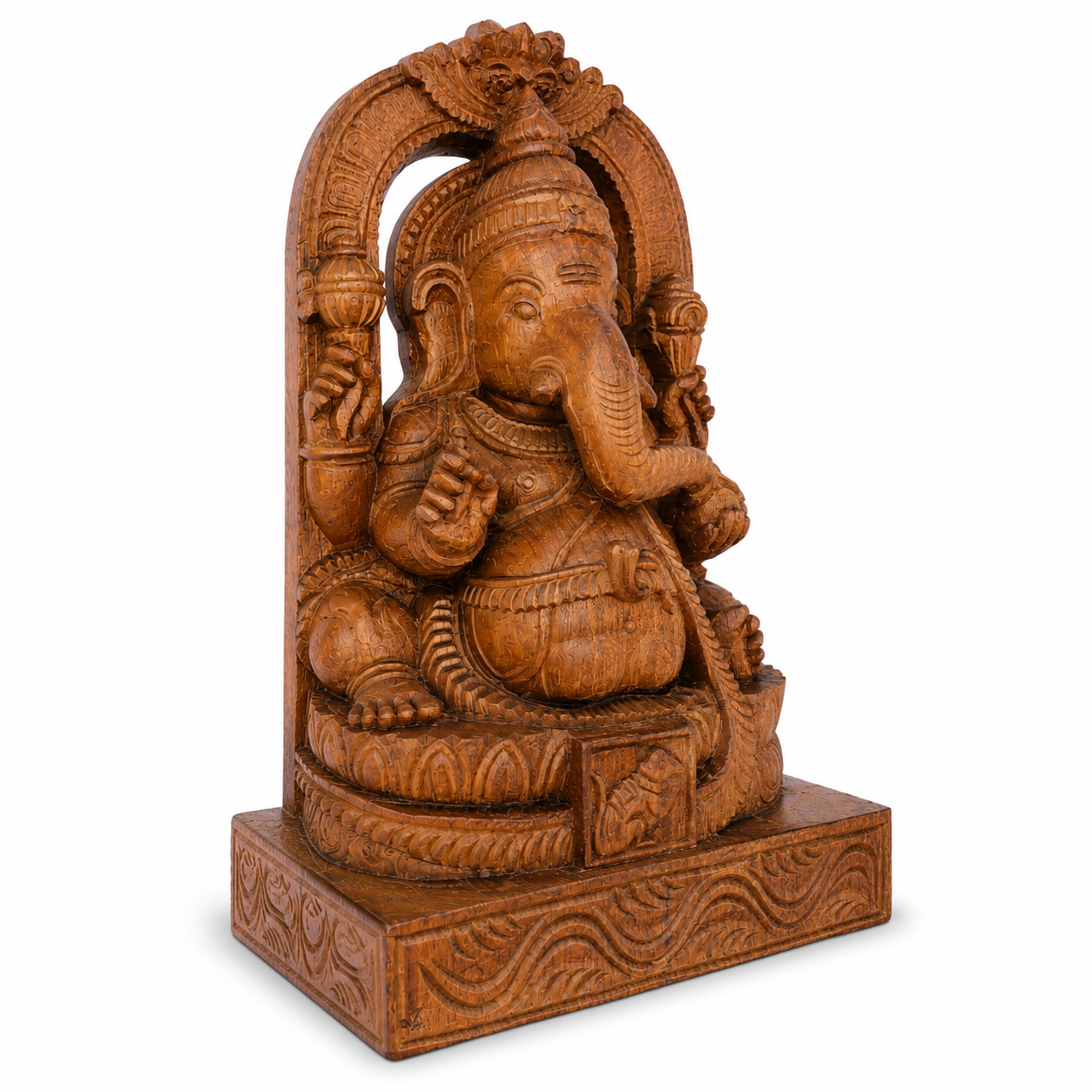 Handcrafted Wooden Lord Ganesha Statue with Ornate Arch — image 2
