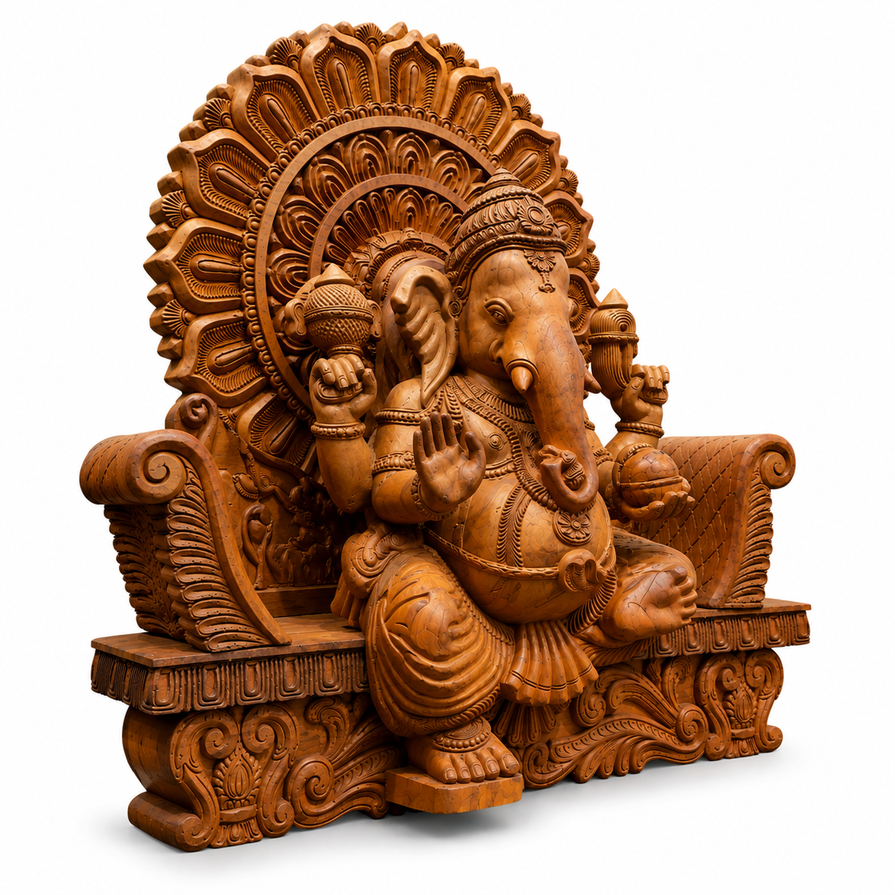 Handcrafted Wooden Lord Ganesha on Royal Throne — image 2