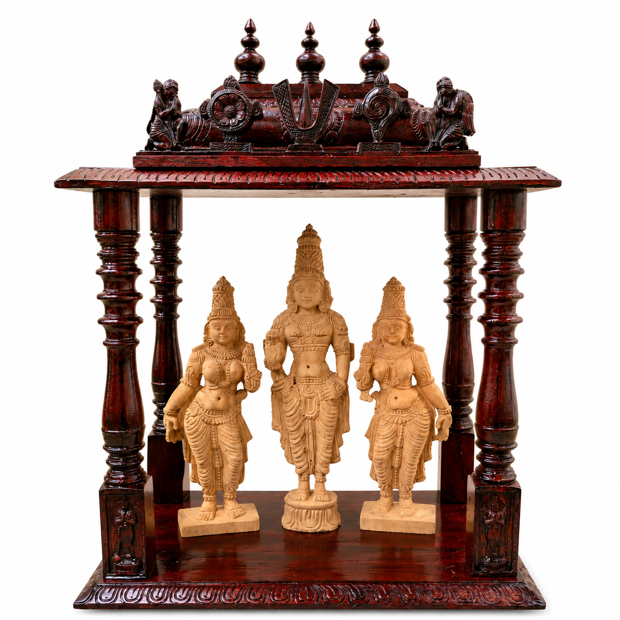 Handcrafted Wooden Pooja Mandap with Divine Idol Set