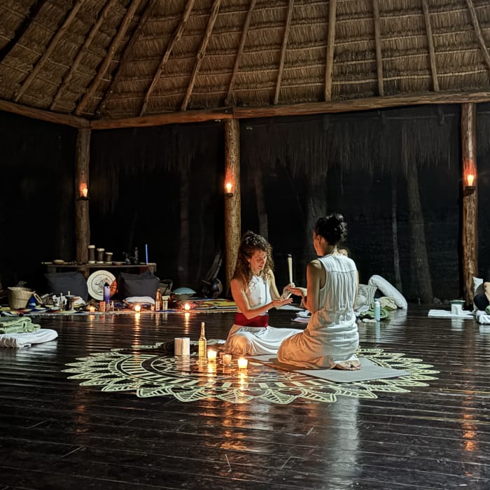 A gathering in the main palapa