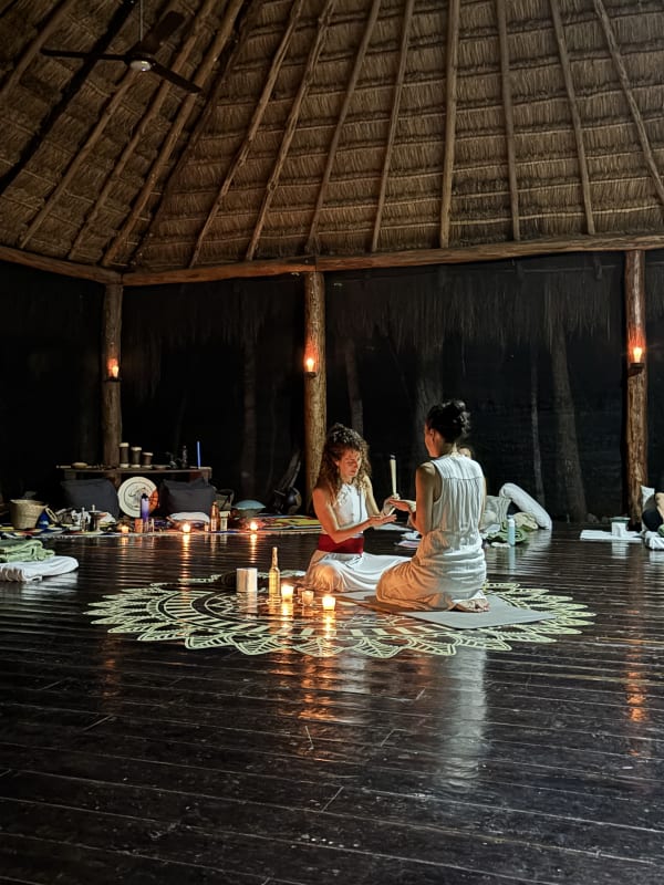 Ayahuasca ceremony space prepared for the evening