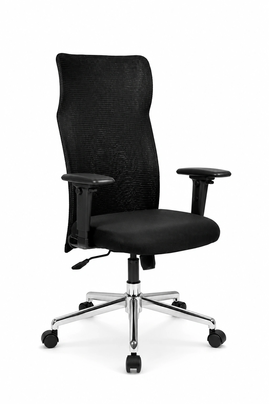 Rod High Back Chair With Adj Arm and Chrome Base