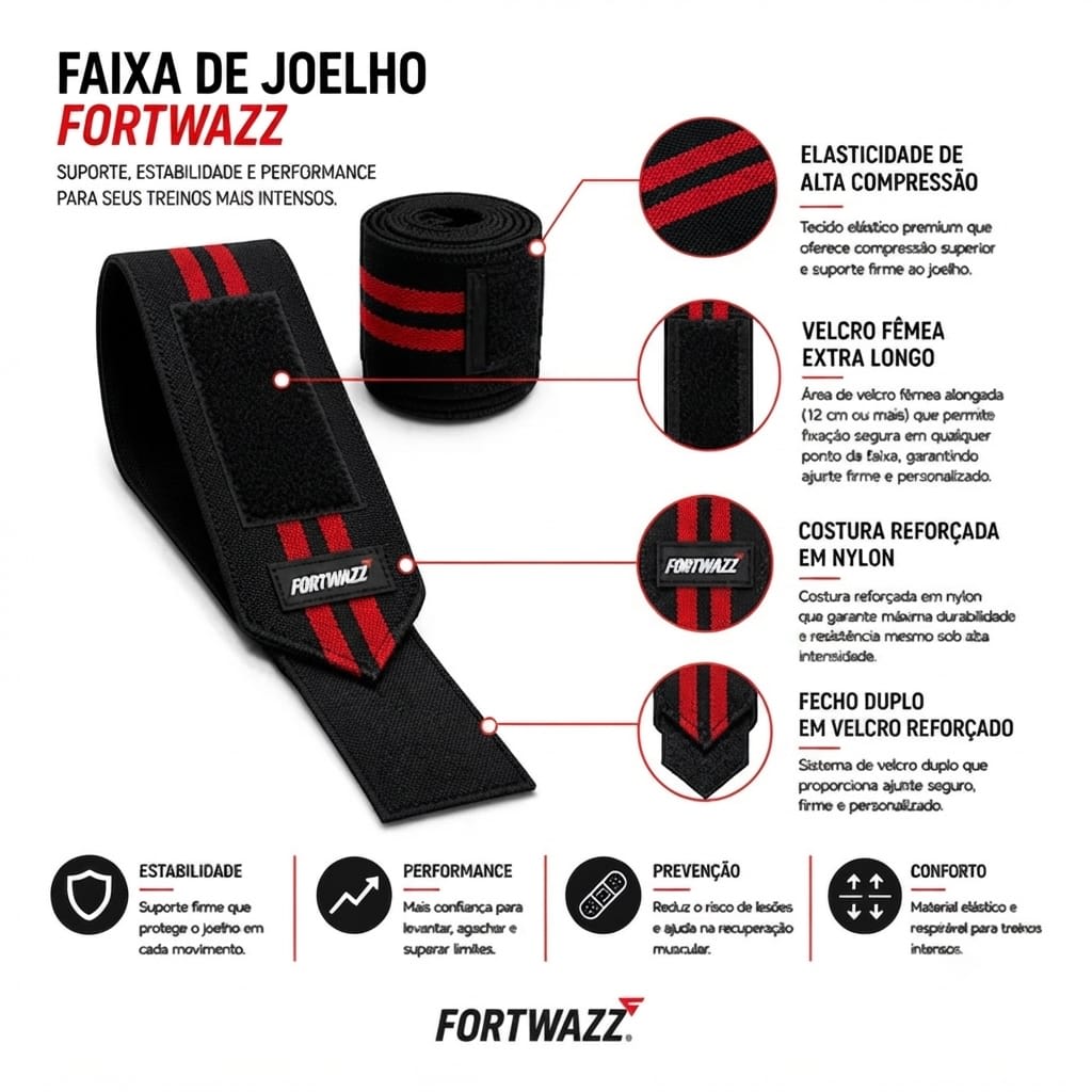 FAIXA JOELHO AGACHAMENTO ALTA COMPRESSAO FORTWAZZ