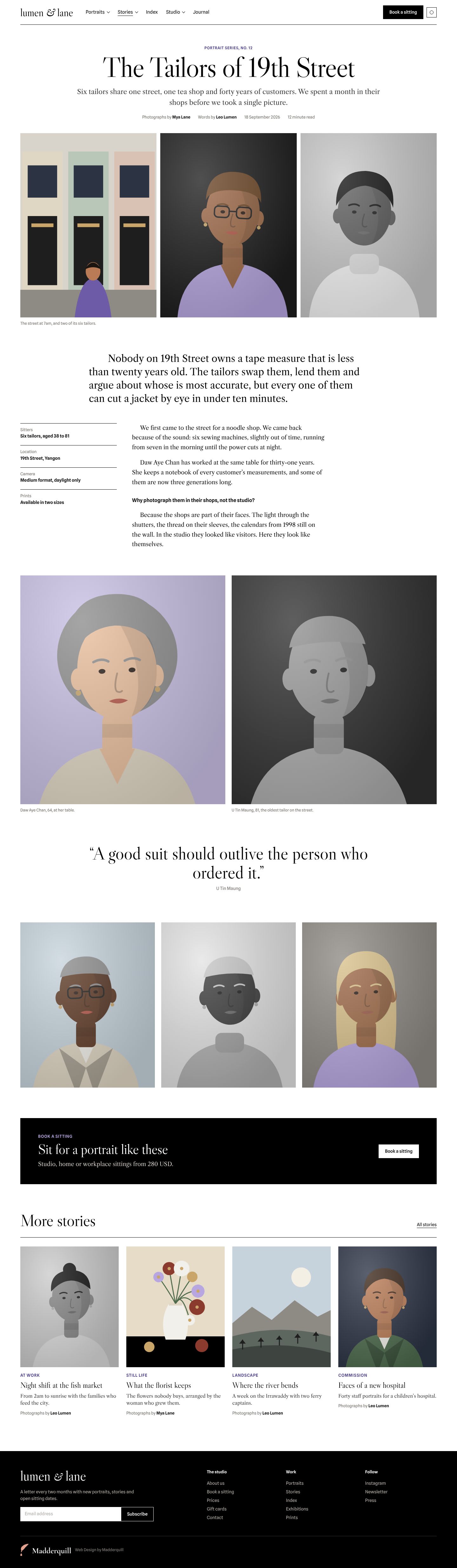 Lumen & Lane story page, desktop