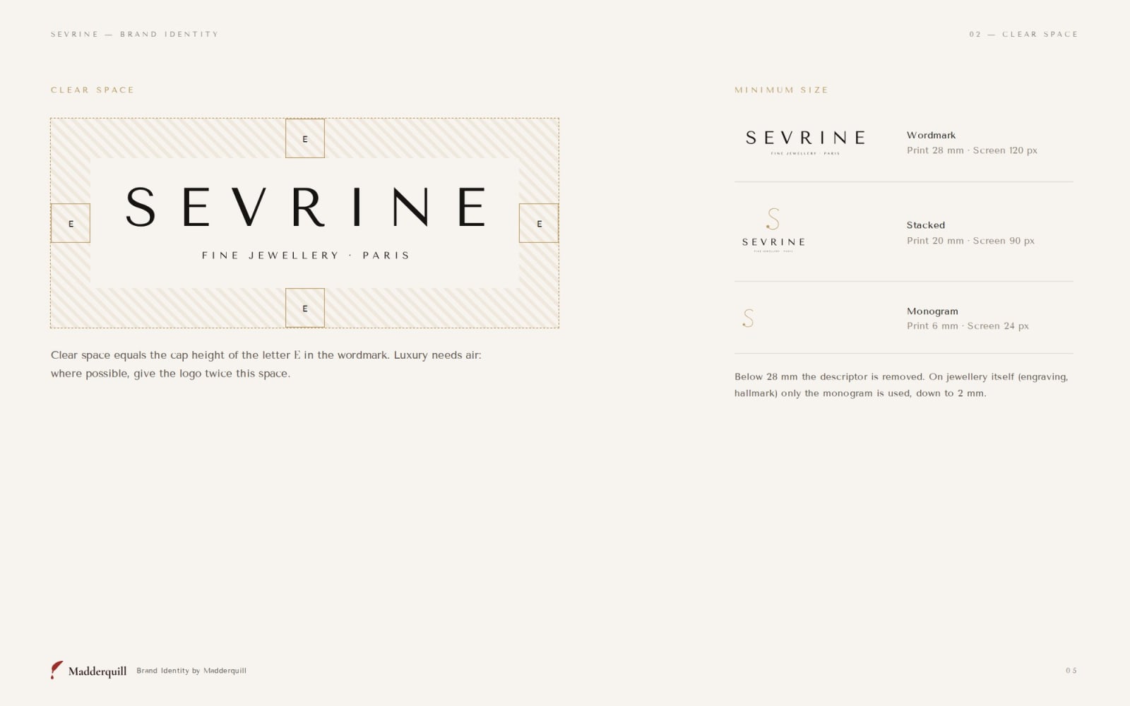 Sevrine logo clear space and minimum sizes