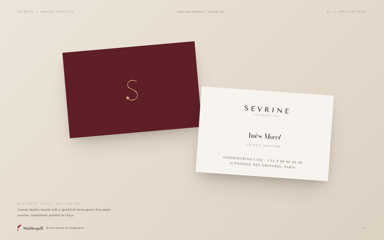 Sevrine business card, application example mockup