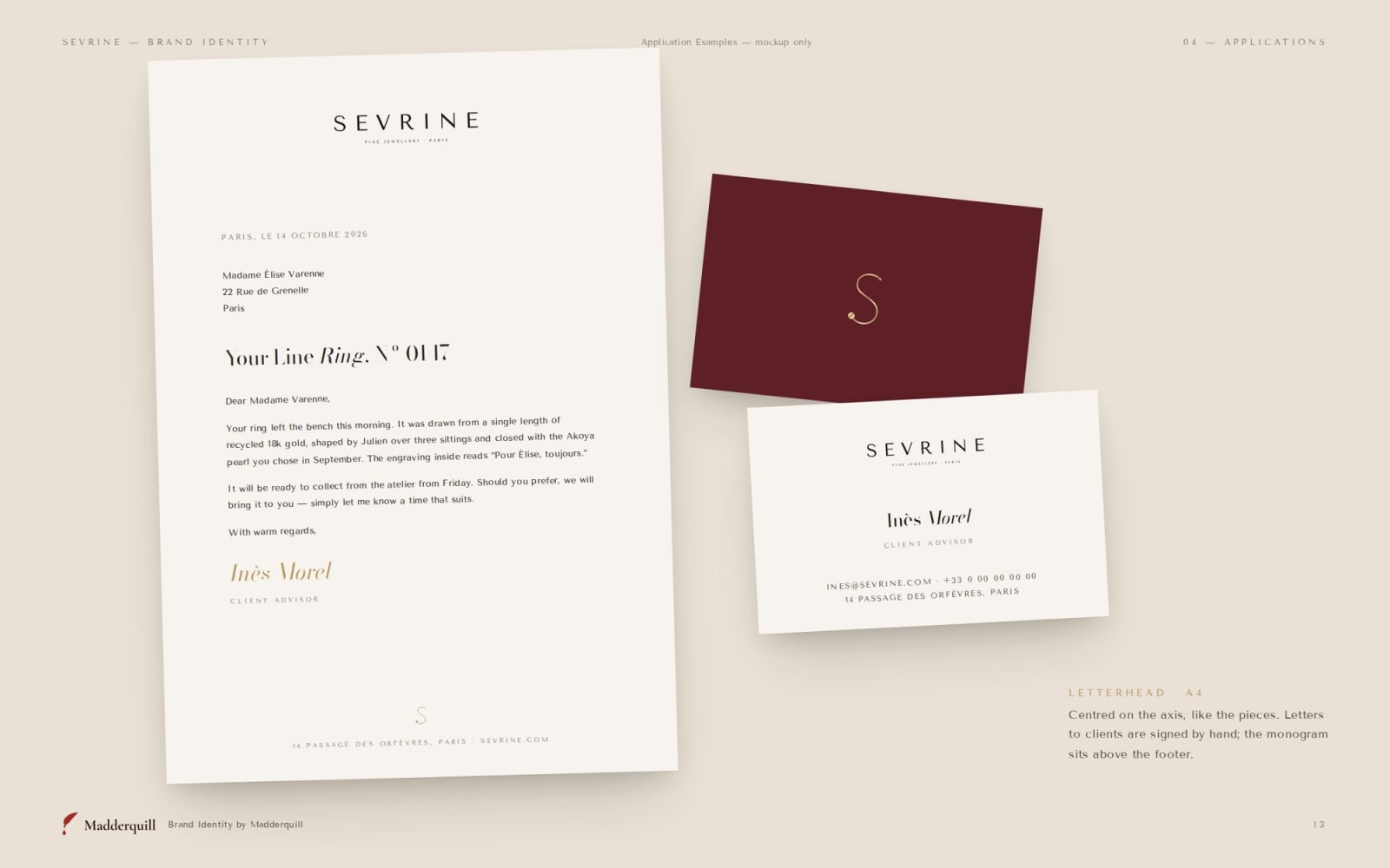 Sevrine letterhead, application example mockup