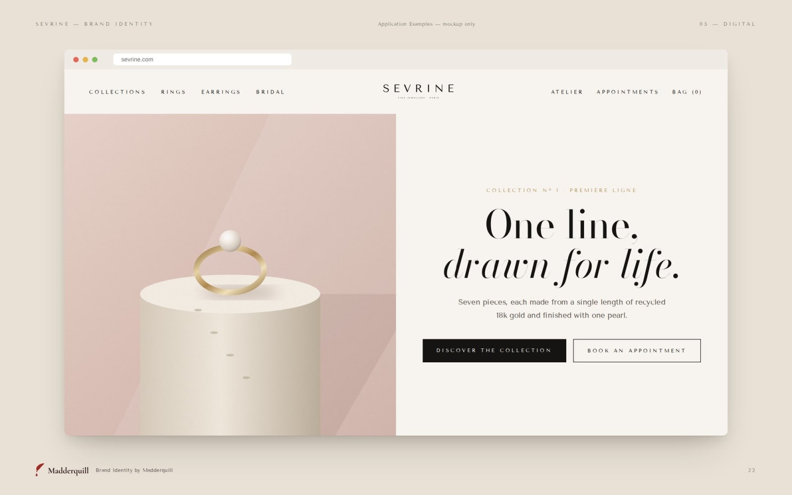 Sevrine website home page, application example mockup
