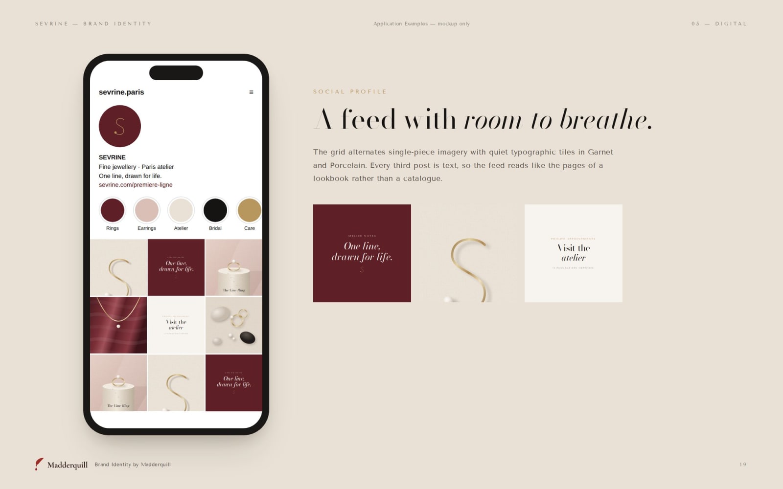 Sevrine social media profile, application example mockup