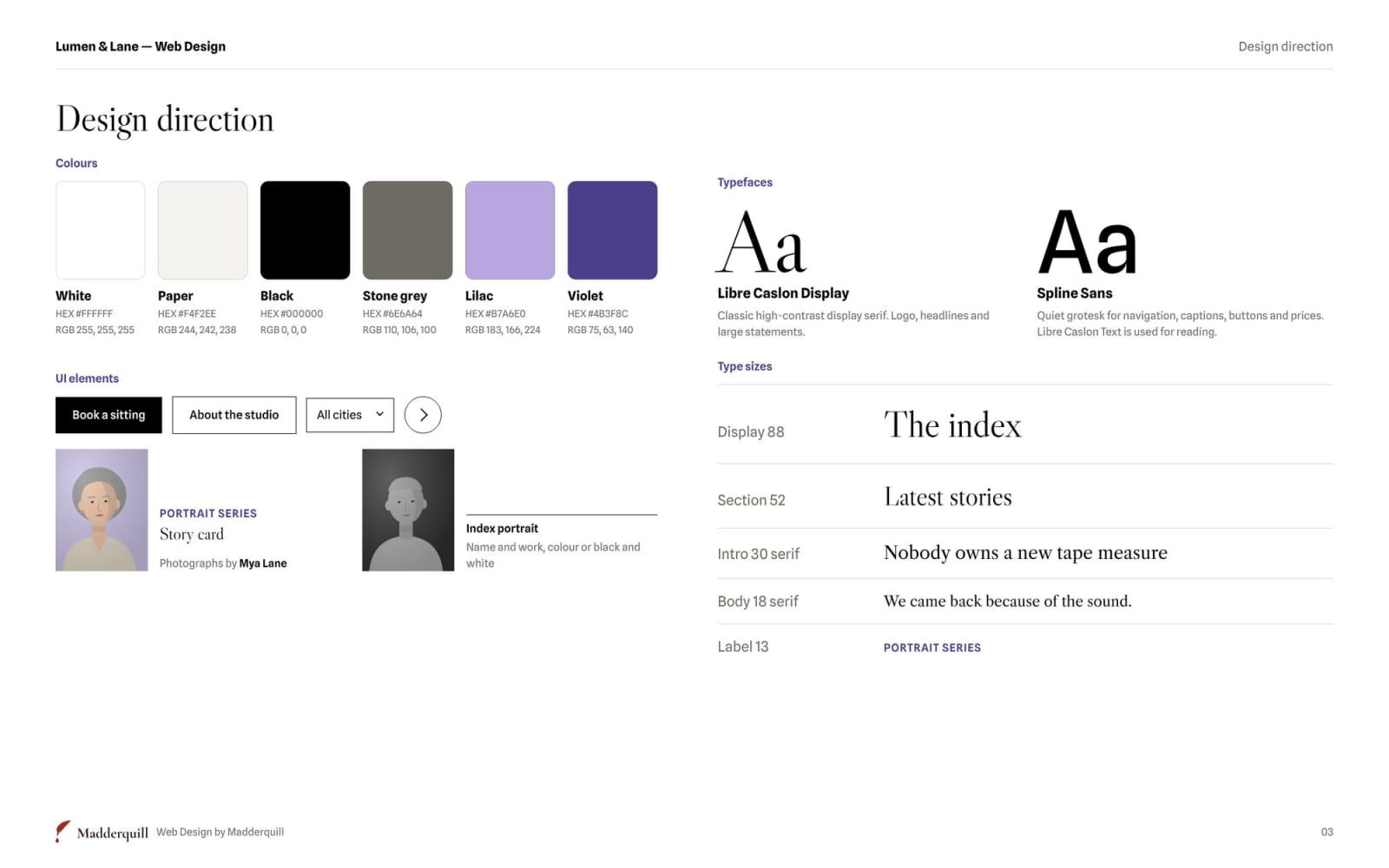 Lumen & Lane colours and typefaces