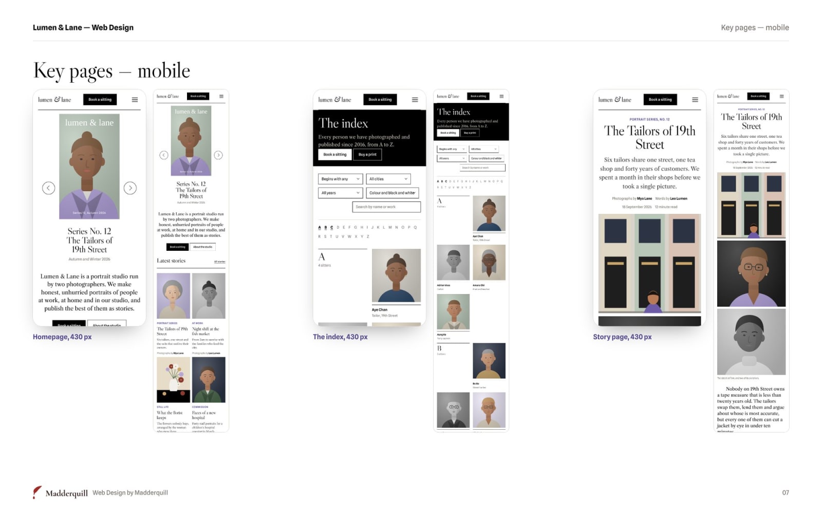 Lumen & Lane mobile screens