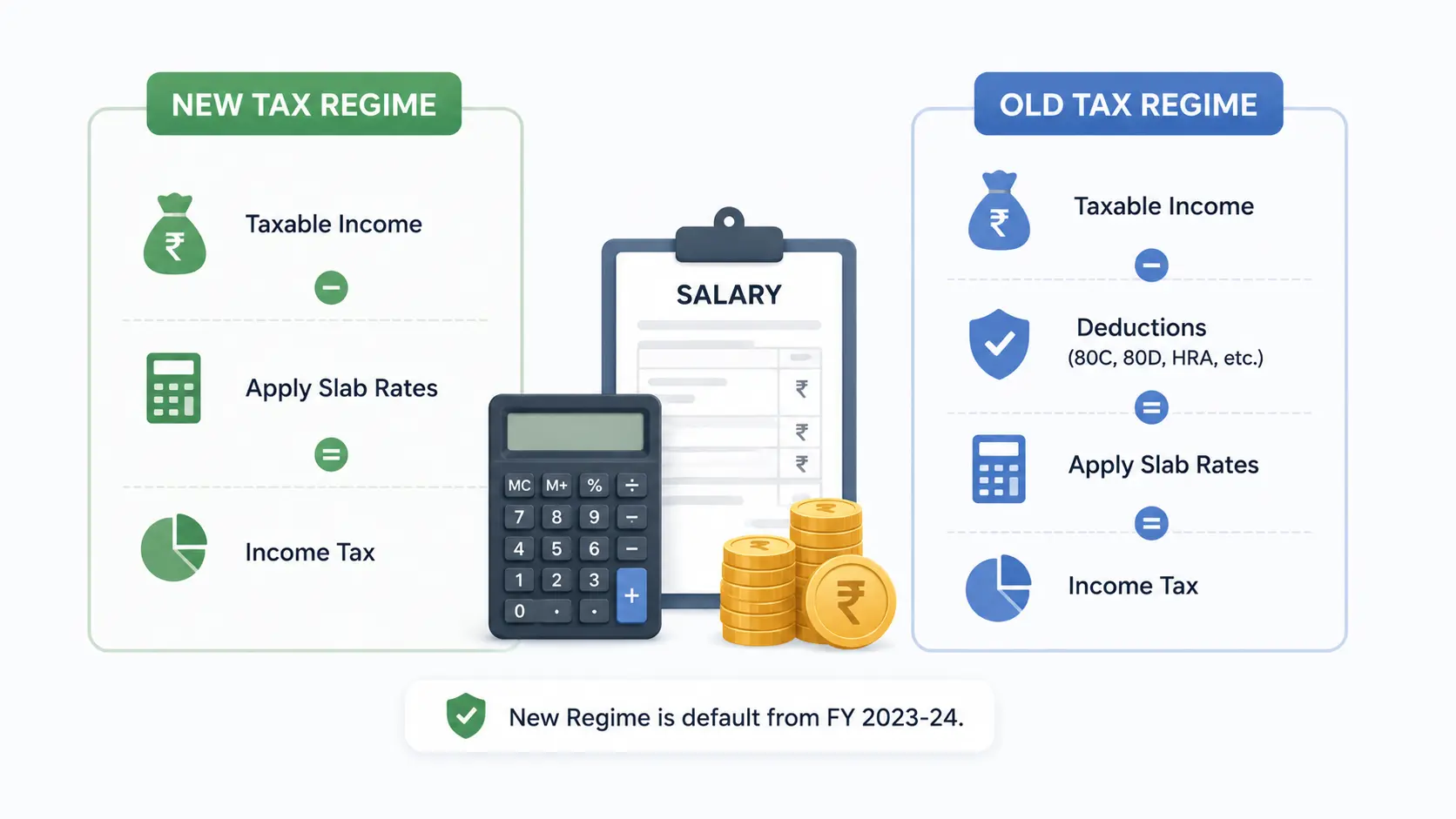 Comparison of India's New Tax Regime and Old Tax Regime income tax slabs for salaried employees