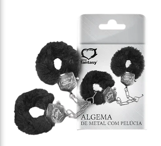 ALGEMA DE PULSO EM METAL COM PELÚCIA PRETA