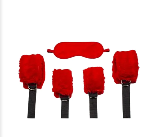 KIT BONDAGEM 4 AMARRAS E 1 VENDA VERMELHO