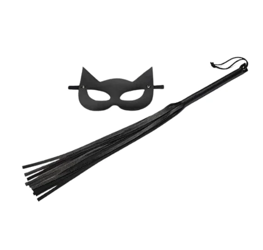 KIT MULHER GATO CHICOTE E MÁSCARA PRETO - 35 CM