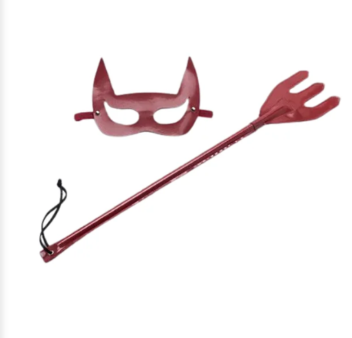 KIT DIABINHA CHIBATA TRIDENTE E MÁSCARA DIABINHA VERMELHO - 40 CM