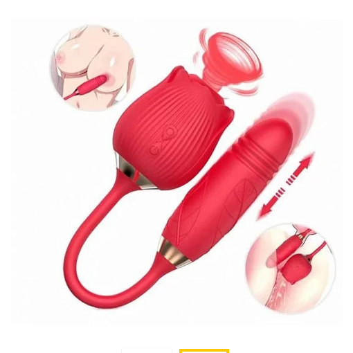 VIBRADOR DE PONTO G E CLITÓRIS COM VAI E VEM - FORMATO DE ROSA