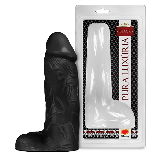 PÊNIS REALÍSTICO PRETO C/ ESCROTO MACIÇO - 23,2 X 7,3 CM Código: PAP022