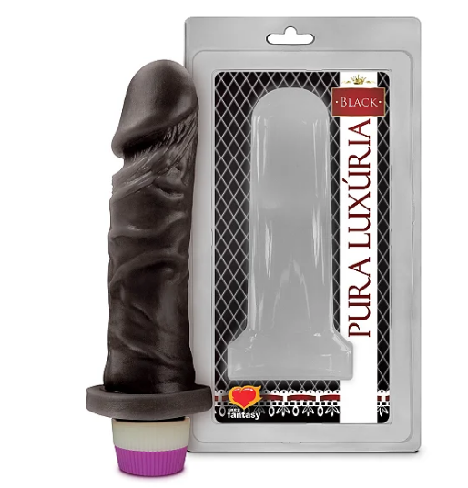 PÊNIS REALÍSTICO PRETO S/ ESCROTO E C/ VIBRO - 15,3 X 4 CM